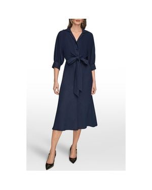 Donna Karan Linen Blend Midi Shirtdress - Blue