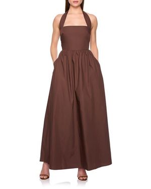 Susana Monaco Halter Neck Cotton Poplin Dress - Brown