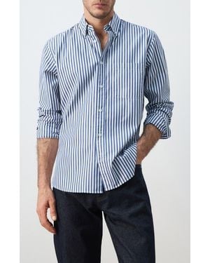 Mango Regular Fit Stripe Button-Up Shirt - Blue