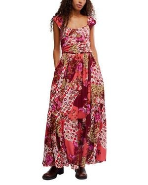 Free People Sasha Floral Mesh Midi Dress - Red