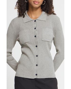 Ichi Rib Polo Cardigan - Gray