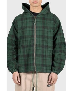 Pleasures Dedicate Plaid Hooded Zip Jacket - Green
