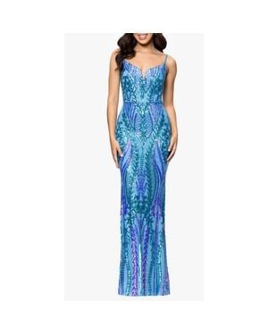 Blondie Nites Sequin Sleeveless Mermaid Gown - Blue