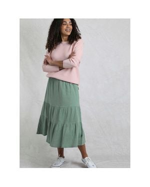 Weird Fish Lathika Tiered Midi Cotton Skirt - Green