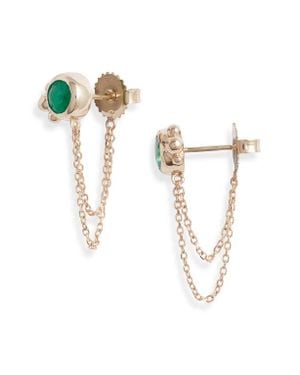 Anzie Bonheur Emerald Chain Stud Earrings - White