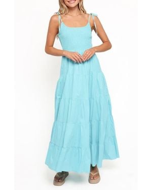 Petal & Pup Delaware Smocked Tiered Maxi Dress - Blue
