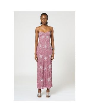 Beauut Strapless Embellished Sequin Beaded Maxi Dress - Pink