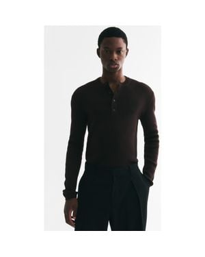 H&M Slim-Fit Ribbed Henley Shirt - Black