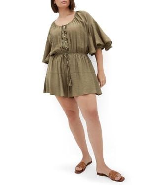 City Chic Harlow Tassel Tie Romper - Natural