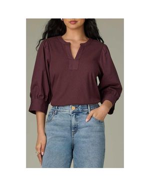 Wit & Wisdom Mixed Media Puff Sleeve Top - Red