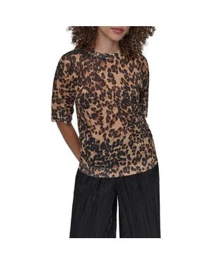 DKNY Cheetah Print Short Sleeve Sweater - Black