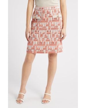Ming Wang Geo Knit A-Line Skirt - Red