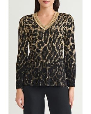 Ming Wang Metallic Leopard Jacquard Tunic - Black