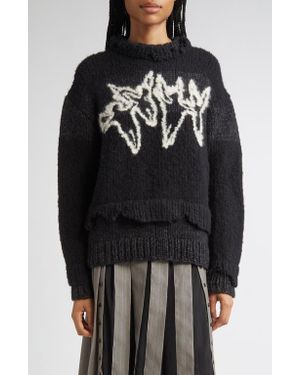 Meruert Tolegen Embroidered Angels Distressed Hand Knit Sweater - Black