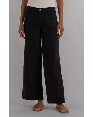 Kut From The Kloth Meg Patch Pocket High Waist Wide Leg Linen Blend Pants - Black