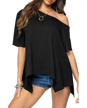Edikted Josy One-Shoulder Handkerchief Hem Knit Top - Black