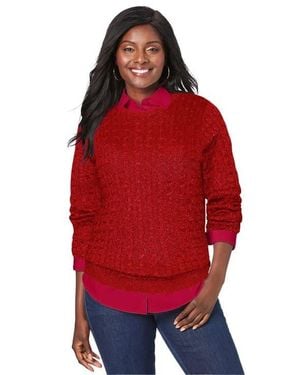 Jessica London Cable Crewneck Sweater - Red