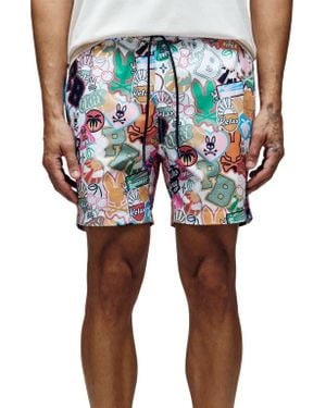 Psycho Bunny Marco Print Swim Trunks - Red