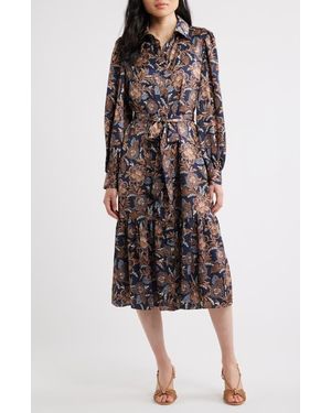 Julia Jordan Floral Long Sleeve Midi Shirtdress - Multicolor