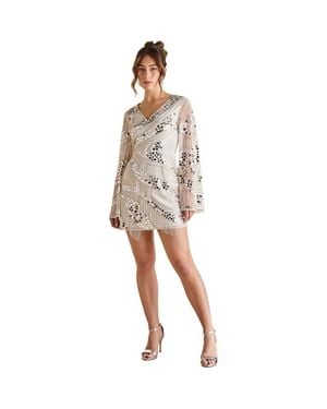 Coast Flare Sleeve Sequin Mini Dress - White
