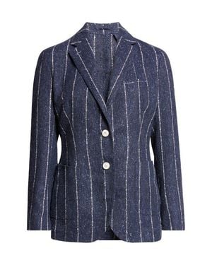 Eleventy Stripe Slubby Linen Blend Jacket - Blue