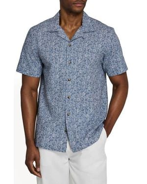 Brooklyn Brigade Floral Vine Short Sleeve Seersucker Camp Shirt - Blue