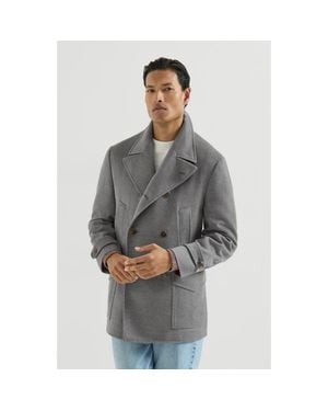 Brunello Cucinelli Virgin Wool Cloth Four-Pocket Pea Coat - Gray