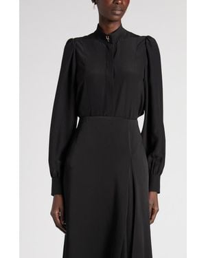 McQueen Band Collar Silk Button-Up Shirt - Black