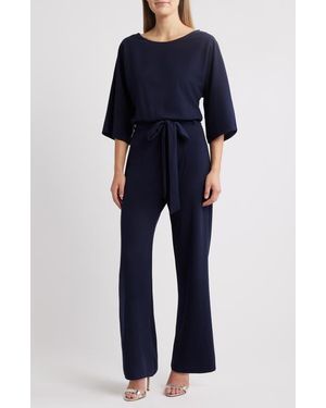 NIKKI LUND Joycelyn Flare Sleeve Tie Waist Jumpsuit - Blue