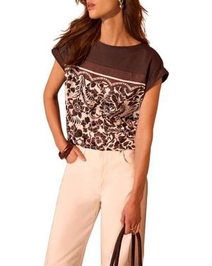 Mint Velvet Floral Print Cap Sleeve Top - Brown