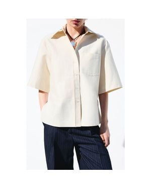 Mango Cotton Blend Tie Back Button-Up Shirt - White