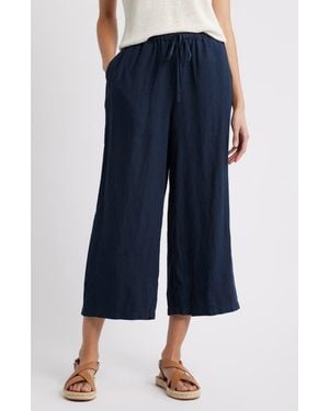 Caslon Wide Leg Crop Linen Pants - Blue