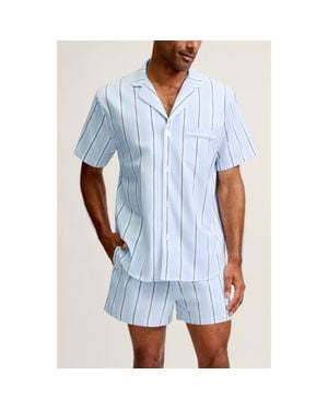 Petite Plume Classic Stripe Cotton Twill Short Pajamas - Blue