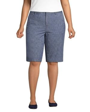 Lands' End Plus Size Elastic Back Classic 12 Chino Oxford Stripe Shorts - Blue