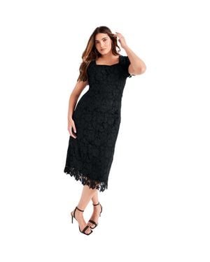 June + Vie Square-Neck Lace Midi Dress - Black