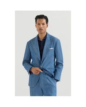 Brunello Cucinelli Lightweight Denim Deconstructed Peak-Lapel Blazer With Patch Pockets - Blue