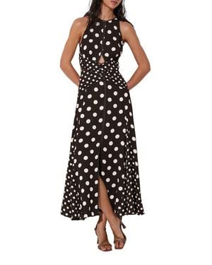 Reiss Polka-dot Cut-out Midi Dress - Black