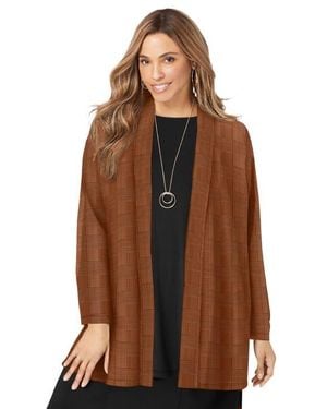 Jessica London Stretch Knit Open Front Knit Topper - Brown