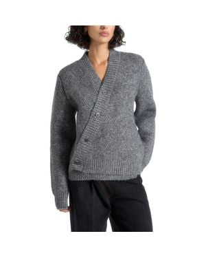 Manière De Voir Dani Asymmetric Brushed Wool Knit Cardigan - Gray
