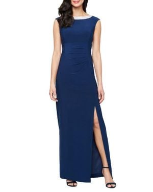 Alex Evenings Embellished Neck Gown - Blue