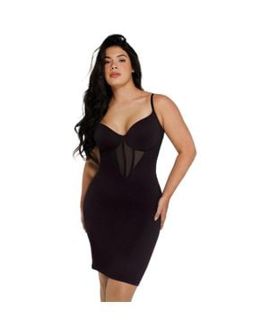 Popilush Shapewear Mesh Corset Panel Built-In Sculpting Midi Dress - Black