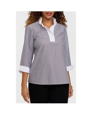 Foxcroft Tammy Ruffle Collar Cotton Top - Gray