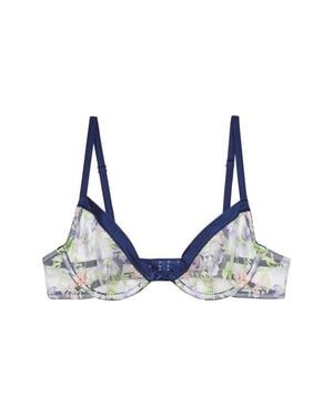 Fleur du Mal Elara Embroidered Underwire Demi Bra - Blue