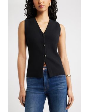 Open Edit Cutaway Button-Up Sweater Vest - Blue