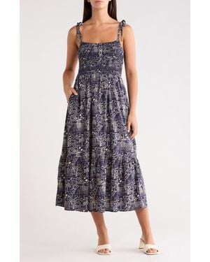 Marine Layer Carmen Tie Strap Smocked Cotton Blend Sundress - Blue