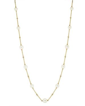 Effy 14K Diamond & Freshwater Pearl Station Necklace - Multicolor