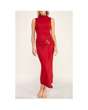 Socialite Hardware Detail Sleeveless Body-Con Dress - Red