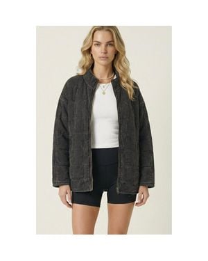 Modenaire Quilted Fleece Long Sleeve Jacket - Gray