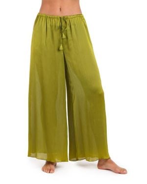 Sunshine 79 Radiance Textured Satin Cover-Up Palazzo Pants - Green