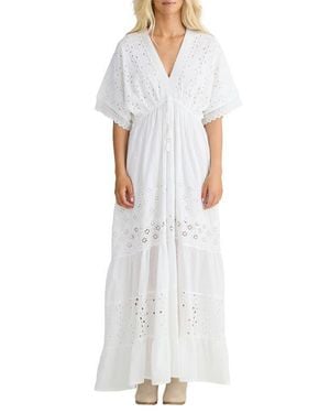Talisman the Label Nora Broderie Anglaise Tiered Maxi Dress - White